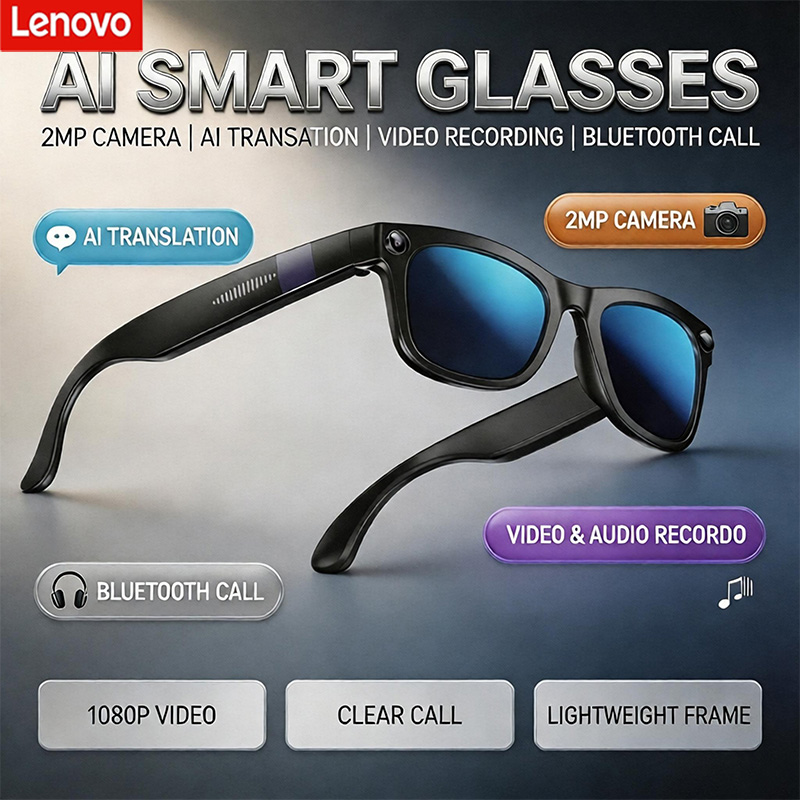 Audio Music Videos - Lenovo AI Bluetooth Smart-Brille mit 2MP-Kamera,