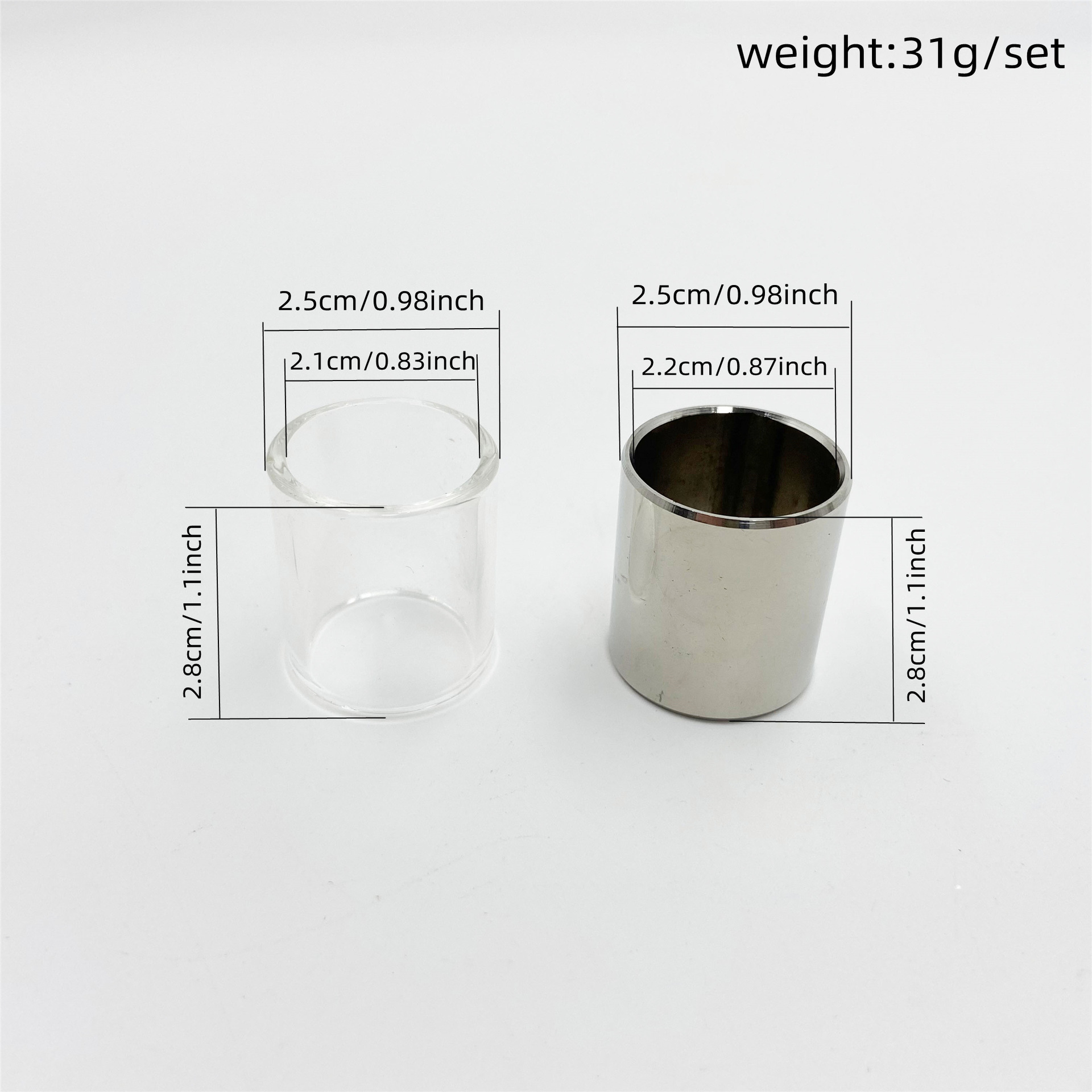 Guitar Slide Tube - Gitarren-Glasslide + Edelstahl-Gitarren-Slide / Finger-Slide /