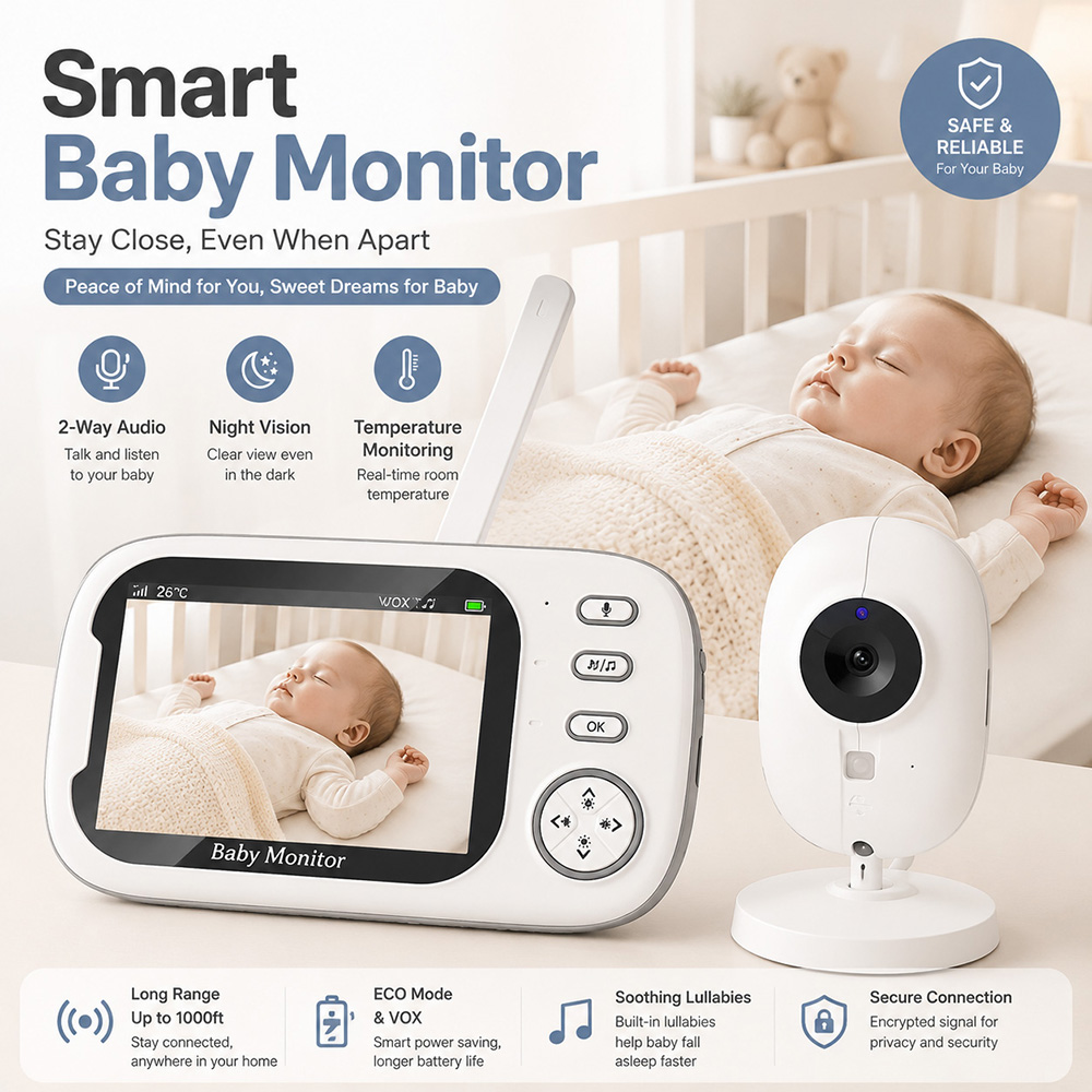 Audio Music Videos - 3,5-Zoll-Babyphone mit Kamera und Audio, 720P