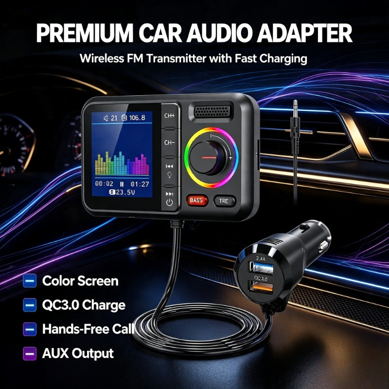 Audio Music Track - Fahrzeug-Wireless-Audio-Adapter, QC3.0-AUX-Einheit für den täglichen Pendelverkehr,