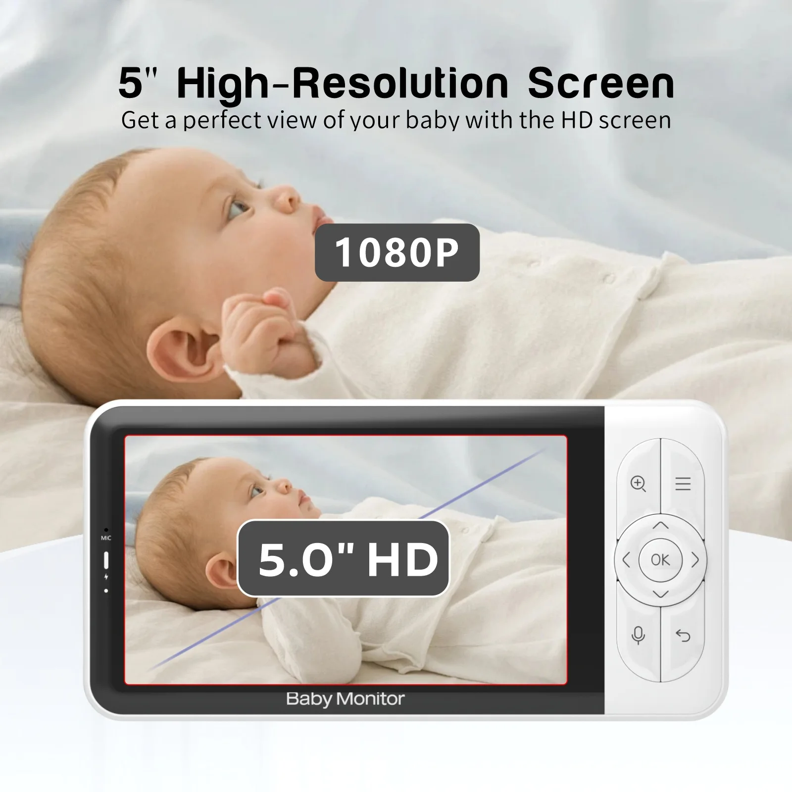 NEUER 5-Zoll-LCD-Babyfon mit R – Audio Music Track Bewertung und Preis